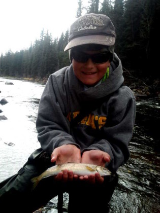 Mountain Whitefish! Noah stuck this whitey on a midge that he tied while fishing the Elk River.